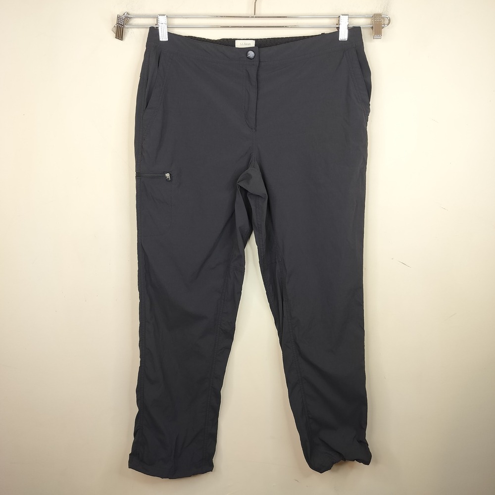 L.L. Bean Hiking Trail Pants 14 Reg Cinch Hem Black Nylon Trekking Outdoor